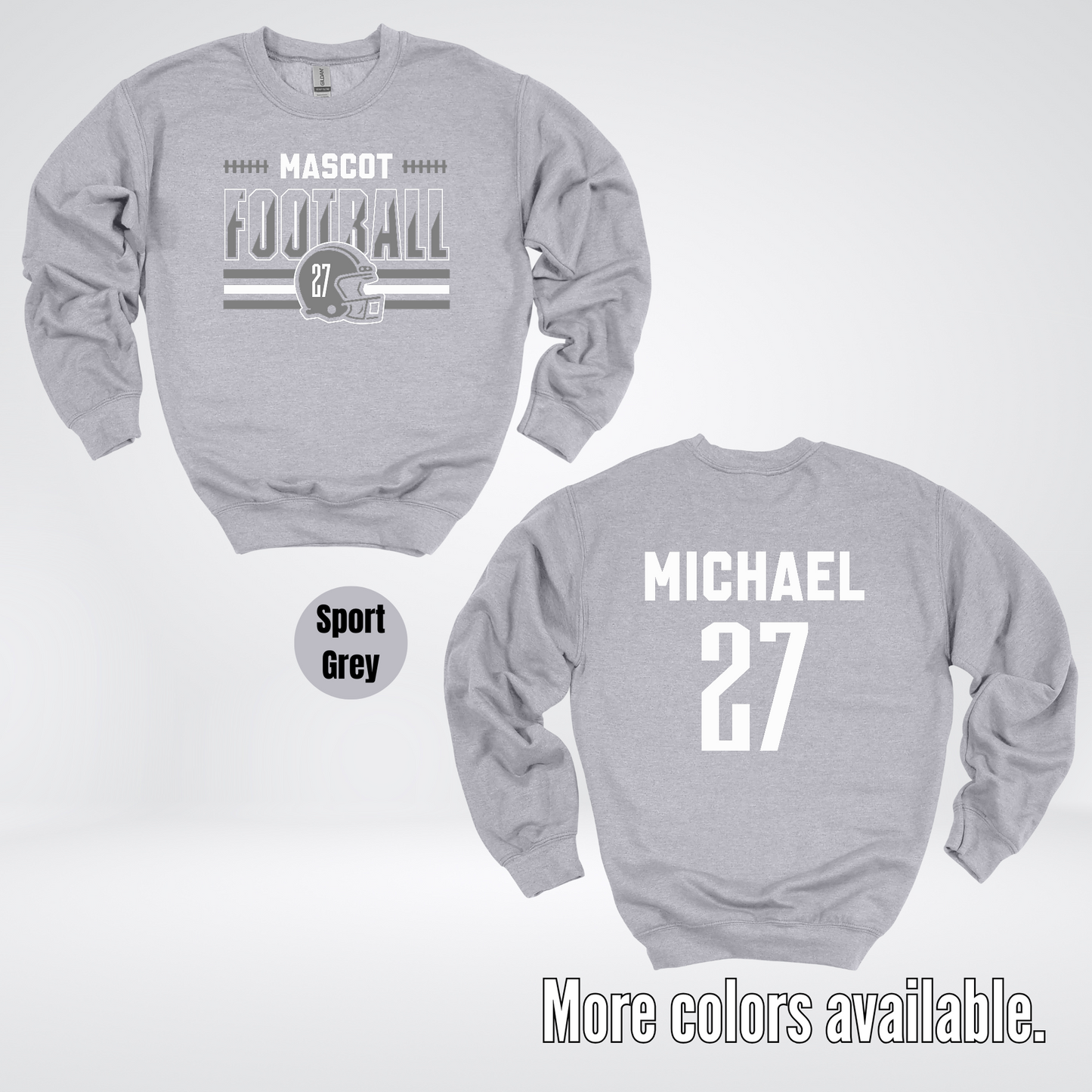 Custom Mascot, Number, & Name – Gray - Football Design 15 Crewneck Sweatshirt
