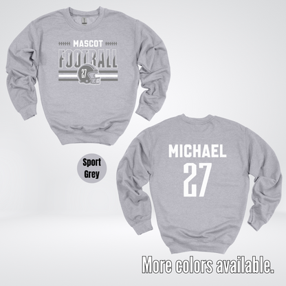 Custom Mascot, Number, & Name – Gray - Football Design 15 Crewneck Sweatshirt