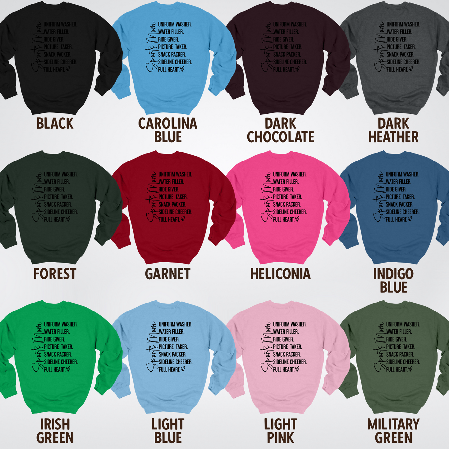 Sports Mom Uniform Washer Sideline Cheerer - Black Design - Crewneck Sweatshirt