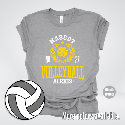 Custom Mascot, Number, & Name – Gold - Volleyball Design 42 T-Shirt