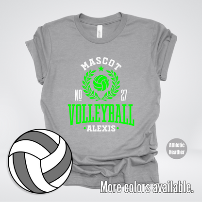 Custom Mascot, Number, & Name – Green - Volleyball Design 45 T-Shirt