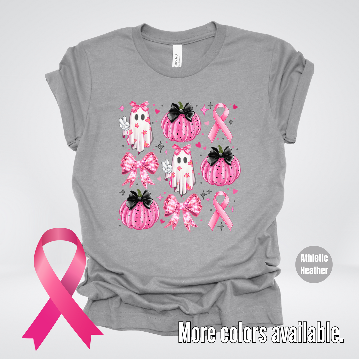 Ghost & Pumpkins Coquette Breast Cancer Awareness T-Shirt