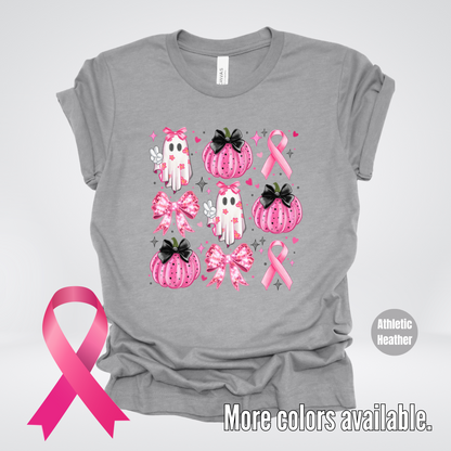 Ghost & Pumpkins Coquette Breast Cancer Awareness T-Shirt