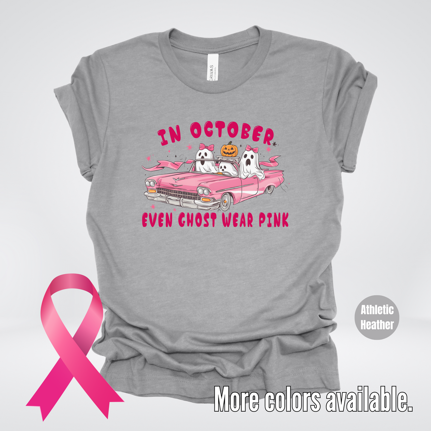 In October Even Ghost Wear Pink Halloween Coquette Breast Cancer Awareness T-Shirt