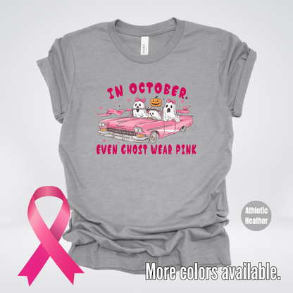 In October Even Ghost Wear Pink Halloween Coquette Breast Cancer Awareness T-Shirt