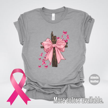 Pink Out Coquette Cross Breast Cancer Awareness T-Shirt