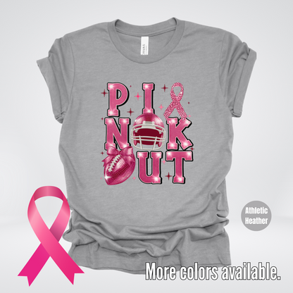 Pink Out Football Coquette Breast Cancer Awareness T-Shirt