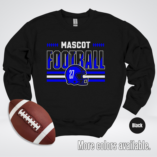 Custom Mascot & Number - Blue - Football Design 3 Crewneck Sweatshirt