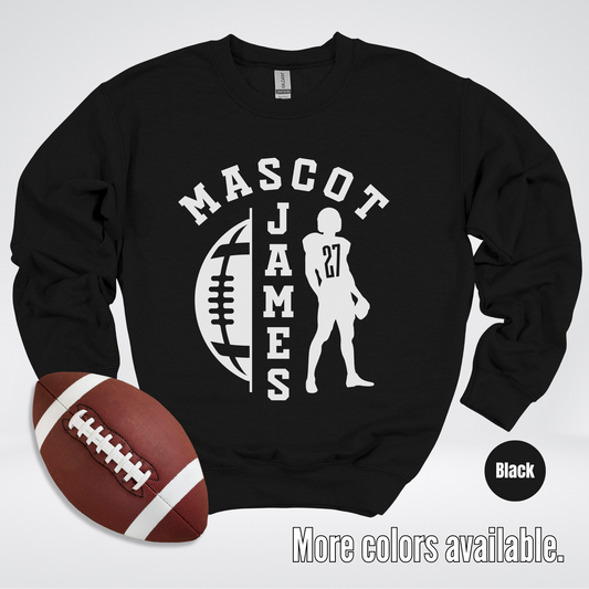 Custom Mascot, Number, & Name - White - Football Design 26 Crewneck Sweatshirt