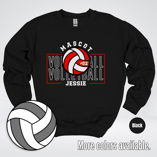 Custom Mascot, Number, & Name – Red - Volleyball Design 10 Crewneck Sweatshirt