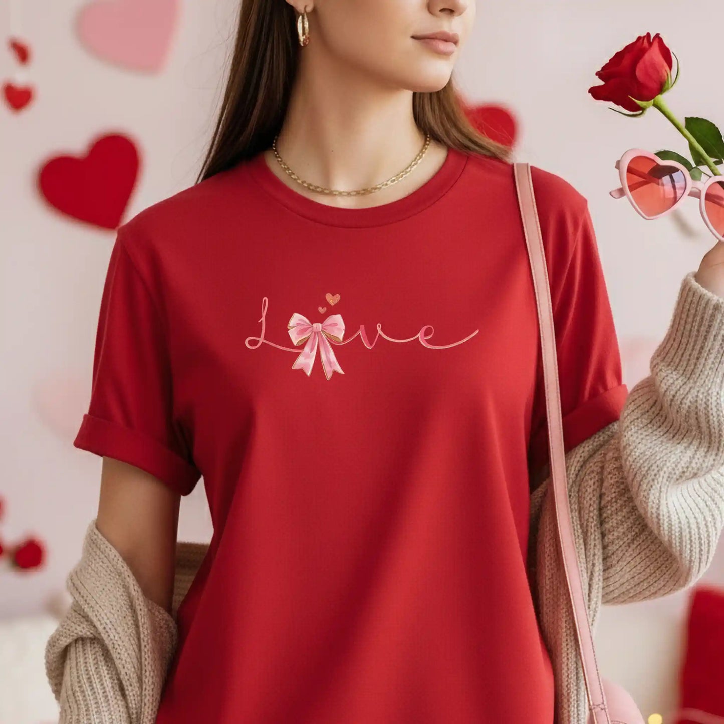 Love Pink Watercolor Coquette Bow T-Shirt