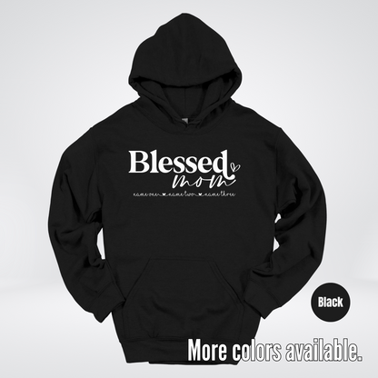 Custom Names Blessed Mom - White Design - Hoodie