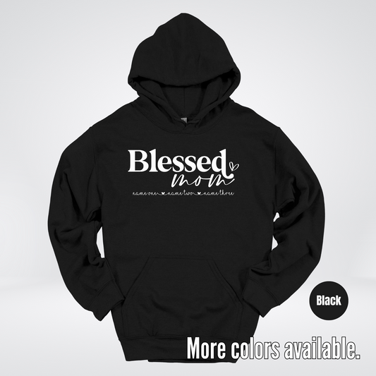 Custom Names Blessed Mom - White Design - Hoodie