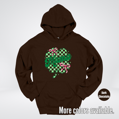 Coquette Mini Pink Bows Checkered Retro Four Leaf Clover Saint Patrick's Day Hoodie