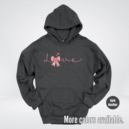 Love Pink Watercolor Coquette Bow Hoodie