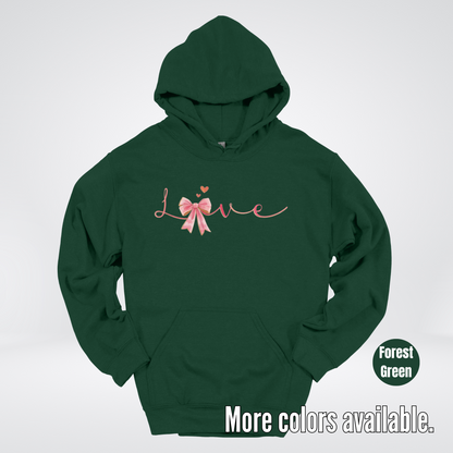 Love Pink Watercolor Coquette Bow Hoodie