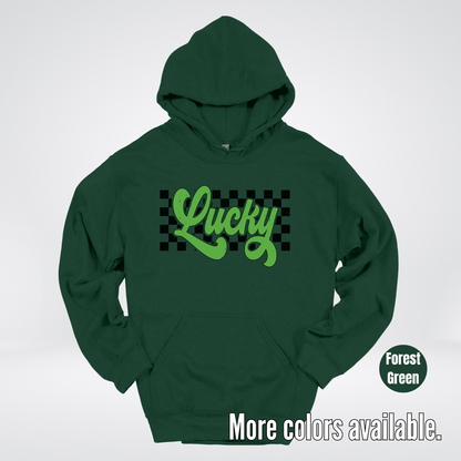 Lucky Cursive Checkered Retro – Saint Patrick’s Day Hoodie