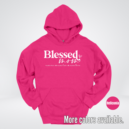 Custom Names Blessed Mom - White Design - Hoodie