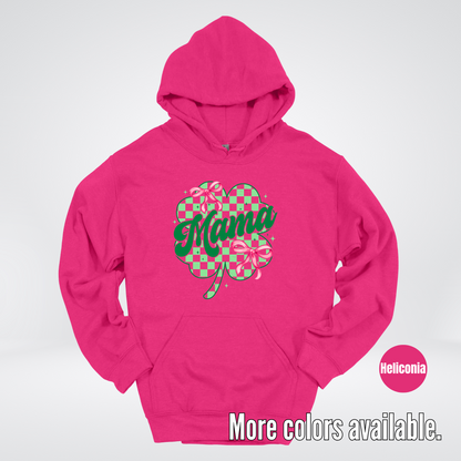 Coquette Mini Pink Bows Checkered Retro Four Leaf Clover Saint Patrick's Day Hoodie