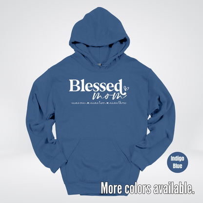 Custom Names Blessed Mom - White Design - Hoodie