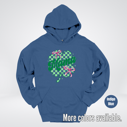 Coquette Mini Pink Bows Checkered Retro Four Leaf Clover Saint Patrick's Day Hoodie