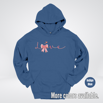 Love Pink Watercolor Coquette Bow Hoodie