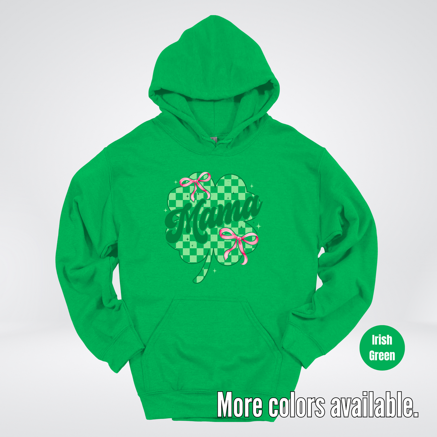 Coquette Mini Pink Bows Checkered Retro Four Leaf Clover Saint Patrick's Day Hoodie