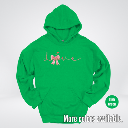 Love Pink Watercolor Coquette Bow Hoodie