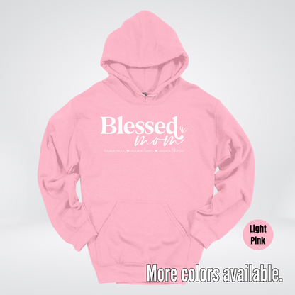 Custom Names Blessed Mom - White Design - Hoodie