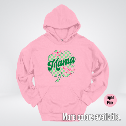 Coquette Mini Pink Bows Checkered Retro Four Leaf Clover Saint Patrick's Day Hoodie