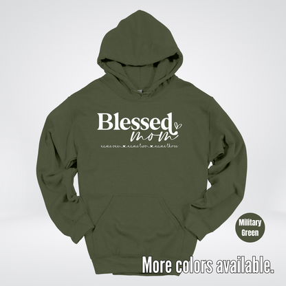 Custom Names Blessed Mom - White Design - Hoodie