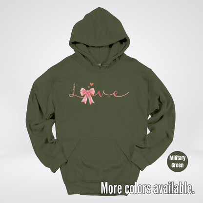 Love Pink Watercolor Coquette Bow Hoodie