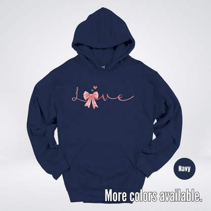 Love Pink Watercolor Coquette Bow Hoodie