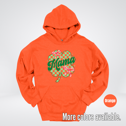 Coquette Mini Pink Bows Checkered Retro Four Leaf Clover Saint Patrick's Day Hoodie