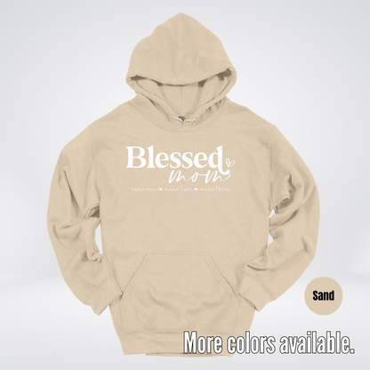 Custom Names Blessed Mom - White Design - Hoodie