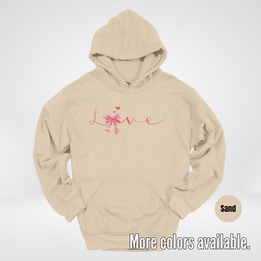 Love Pink Watercolor Coquette Bow Hoodie