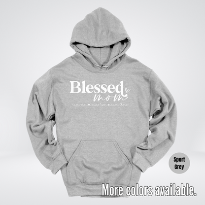 Custom Names Blessed Mom - White Design - Hoodie