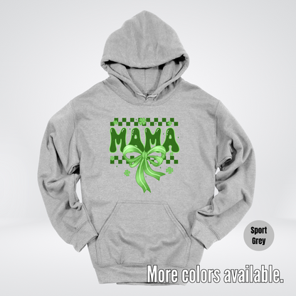 Mama Coquette Green Bow Checkered Retro Four Leaf Clovers Hoodie