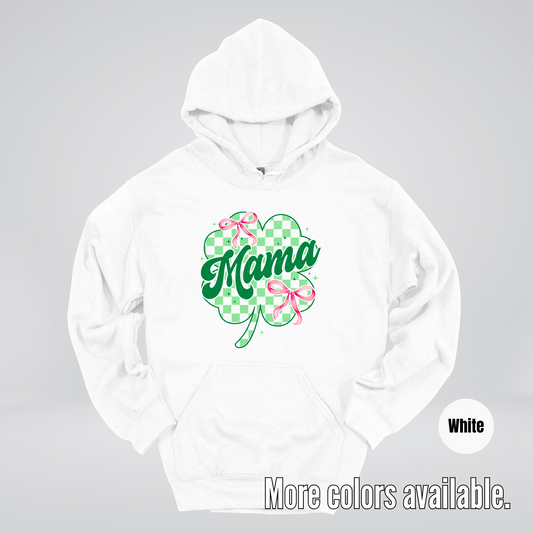 Coquette Mini Pink Bows Checkered Retro Four Leaf Clover Saint Patrick's Day Hoodie