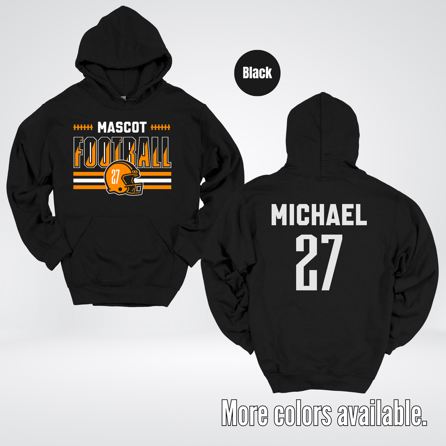 Custom Mascot, Number, & Name – Orange - Football Design 11 Hoodie