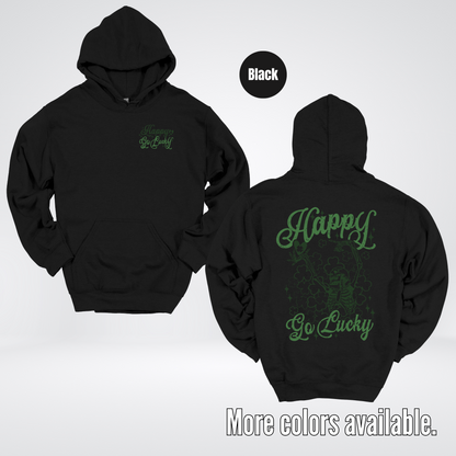 Happy Go Lucky Clovers And A Skeleton - Dark Green And Green Design – Saint Patrick’s Day Hoodie