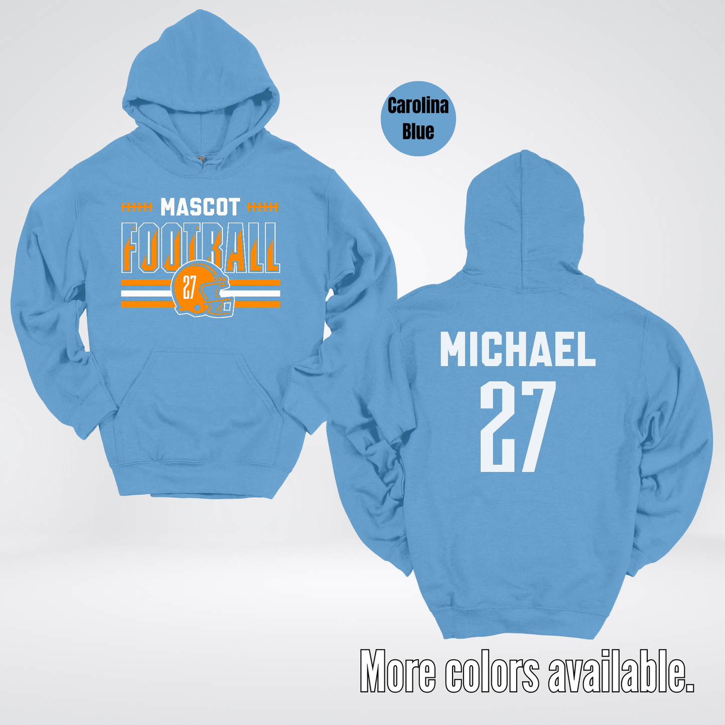 Custom Mascot, Number, & Name – Orange - Football Design 11 Hoodie