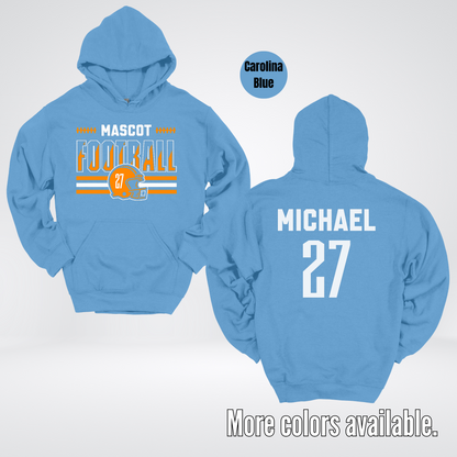 Custom Mascot, Number, & Name – Orange - Football Design 11 Hoodie