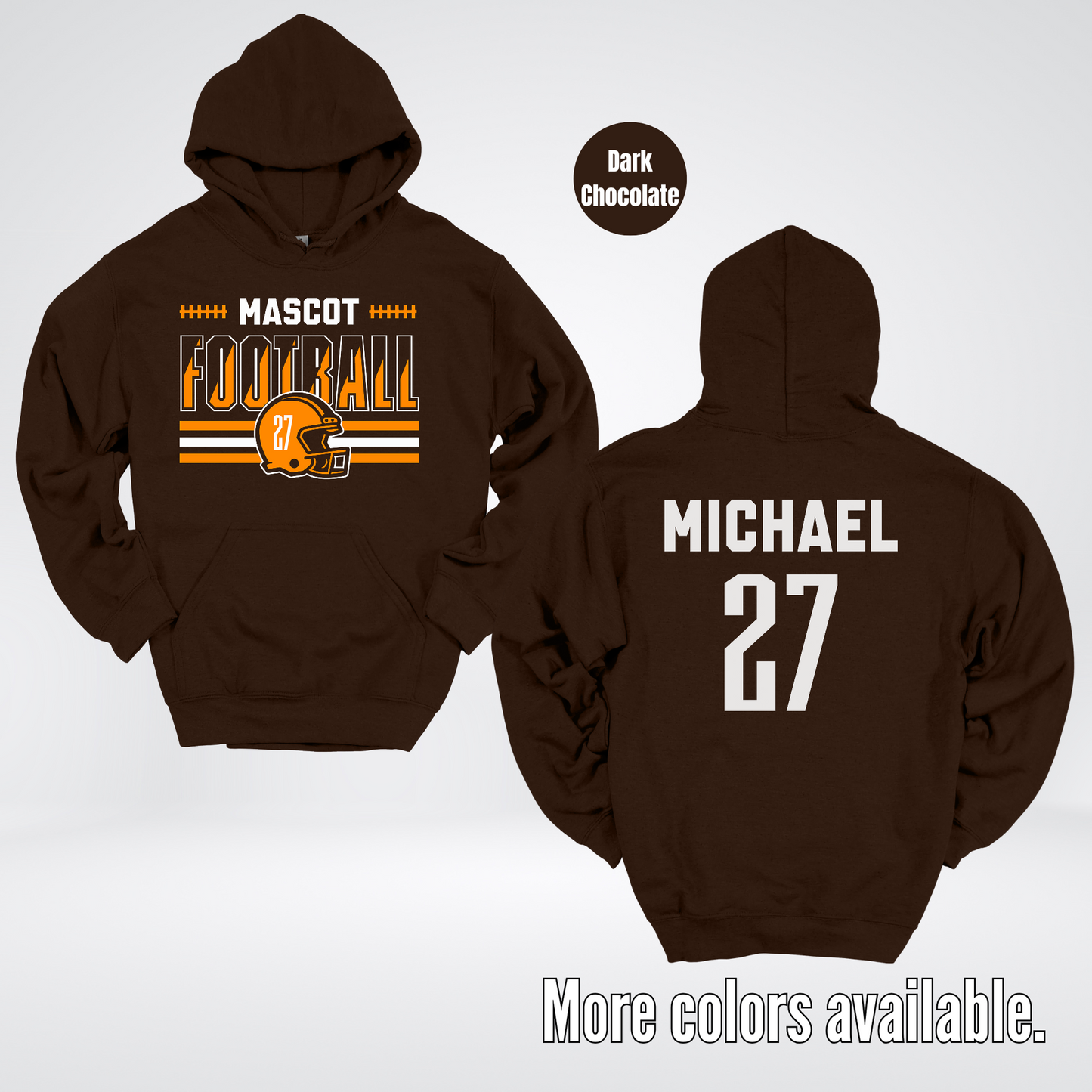 Custom Mascot, Number, & Name – Orange - Football Design 11 Hoodie