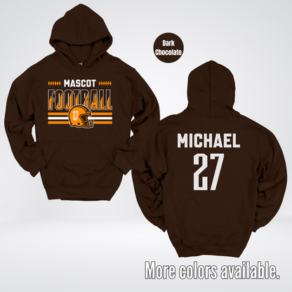 Custom Mascot, Number, & Name – Orange - Football Design 11 Hoodie