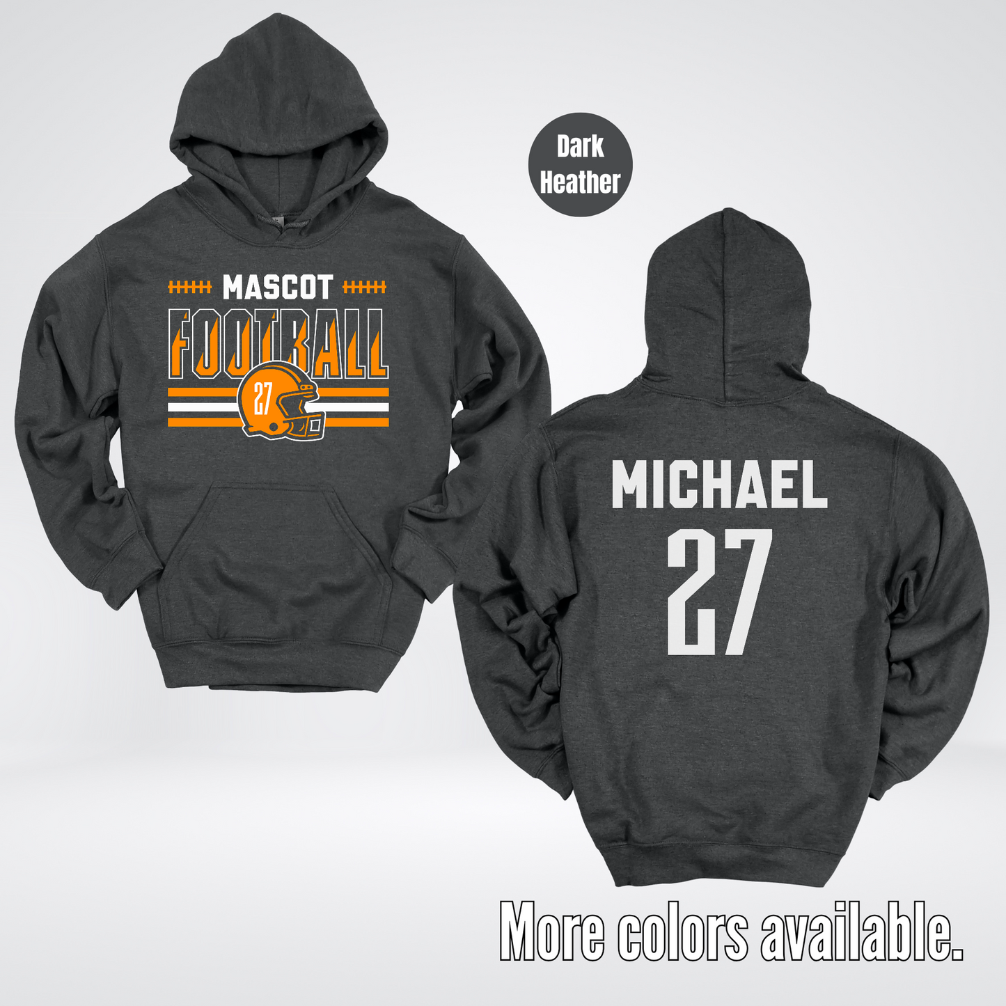 Custom Mascot, Number, & Name – Orange - Football Design 11 Hoodie