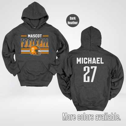 Custom Mascot, Number, & Name – Orange - Football Design 11 Hoodie