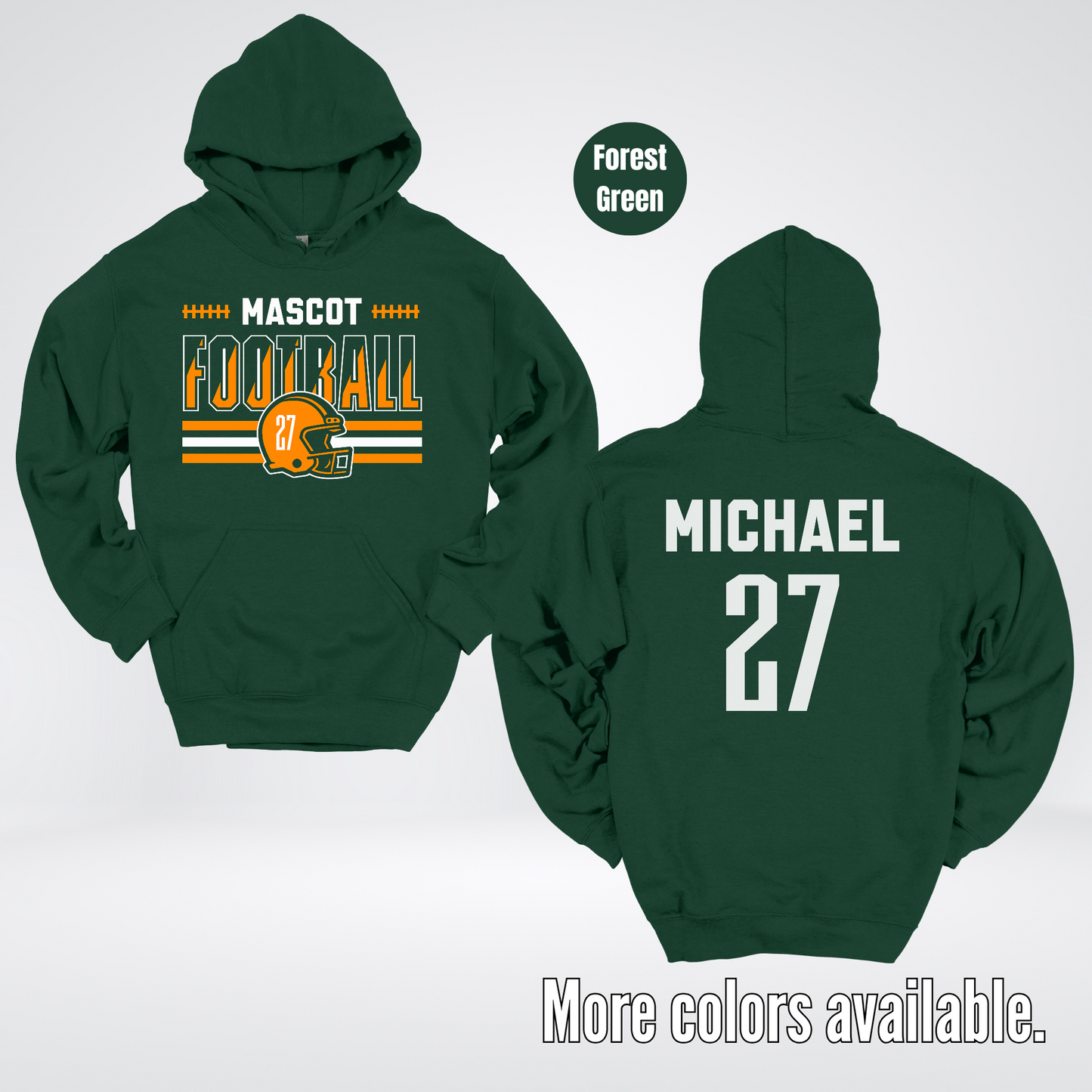 Custom Mascot, Number, & Name – Orange - Football Design 11 Hoodie