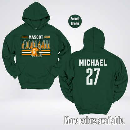 Custom Mascot, Number, & Name – Orange - Football Design 11 Hoodie