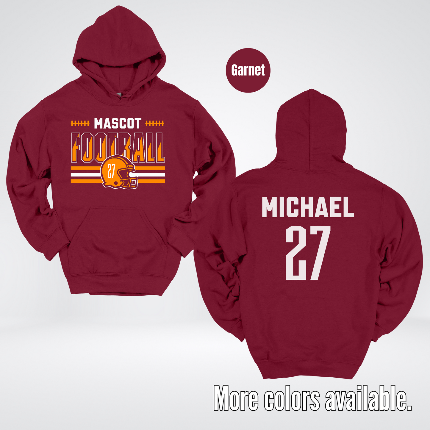 Custom Mascot, Number, & Name – Orange - Football Design 11 Hoodie